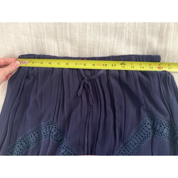 Solitaire Navy Blue Maxi Skirt Crochet & Tassel Details Size XL NEW - Picture 7 of 13